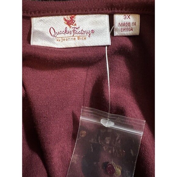 Quacker Factory Plus Maroon Crew Neck Sequin Detail Pocket Short Sleeve Top 3X - Picture 5 of 5